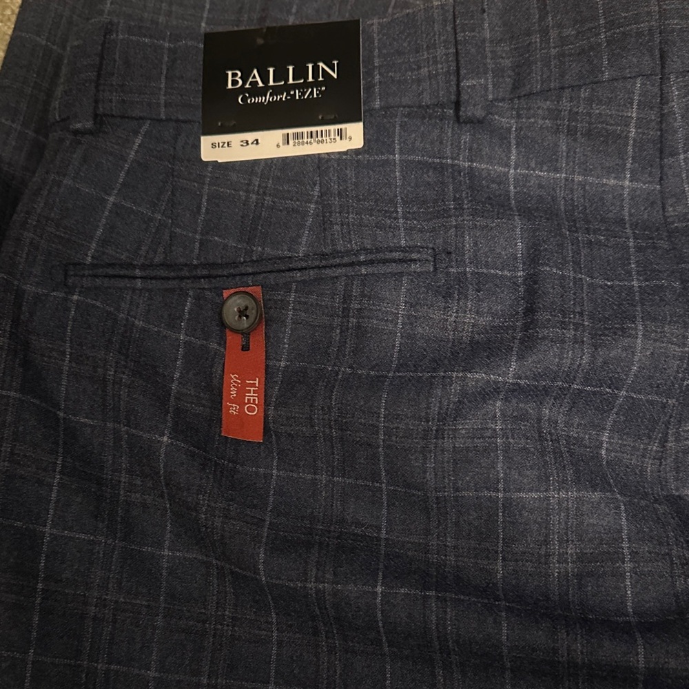 Ballin Blue Plaid Wool/Cashmere Theo Comfort EXE Slim Fit Pants men’s size 34